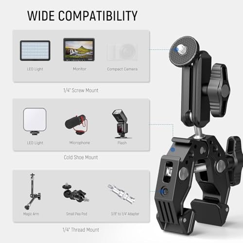 Adofys Action Camera Mount, Insta 360 Bike,Super Clamp Mount with 1/4''&3/8'' Screw,360° Double Ballhead Magic Arm with Mobile Holder and Adapter for Gopro, Insta 360 and All Mobile Phones - Image 5