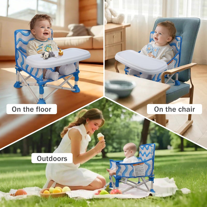 Tiny Marvels Portable 3-in-1 Baby Chair, Cozy Booster Seat, Baby Seat with Tray, Compact Foldable, Toddler Chair with Child Safety Belt Carry Bag, Perfect for Travel (Big Waive) - Image 5