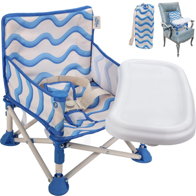Tiny Marvels Portable 3-in-1 Baby Chair, Cozy Booster Seat, Baby Seat with Tray, Compact Foldable, Toddler Chair with Child Safety Belt Carry Bag, Perfect for Travel (Big Waive) - Image 1