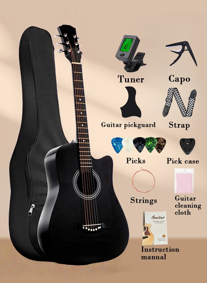 X spring 38-inch Acoustic Guitar Starter Set with Gig Bag, Tuner, Lesson Manual, Cleaning Cloth, Strings, Strap, Pick, Pickcase, Pickguard, Capo - Black - Image 1