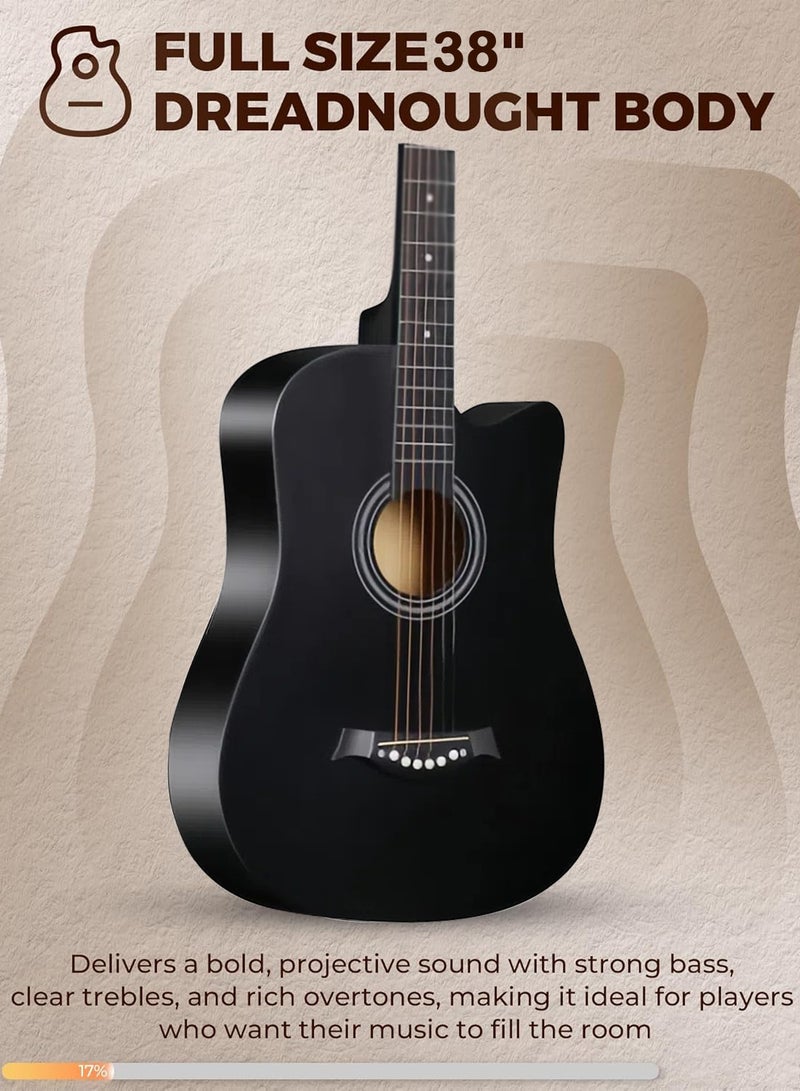 X spring 38-inch Acoustic Guitar Starter Set with Gig Bag, Tuner, Lesson Manual, Cleaning Cloth, Strings, Strap, Pick, Pickcase, Pickguard, Capo - Black - Image 2