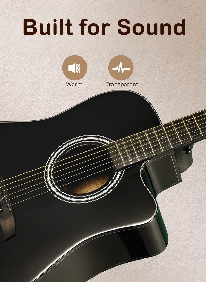 X spring 38-inch Acoustic Guitar Starter Set with Gig Bag, Tuner, Lesson Manual, Cleaning Cloth, Strings, Strap, Pick, Pickcase, Pickguard, Capo - Black - Image 3