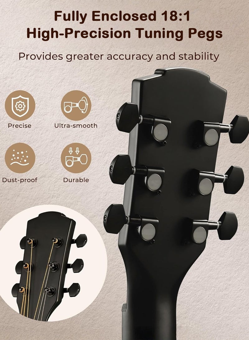 X spring 38-inch Acoustic Guitar Starter Set with Gig Bag, Tuner, Lesson Manual, Cleaning Cloth, Strings, Strap, Pick, Pickcase, Pickguard, Capo - Black - Image 4