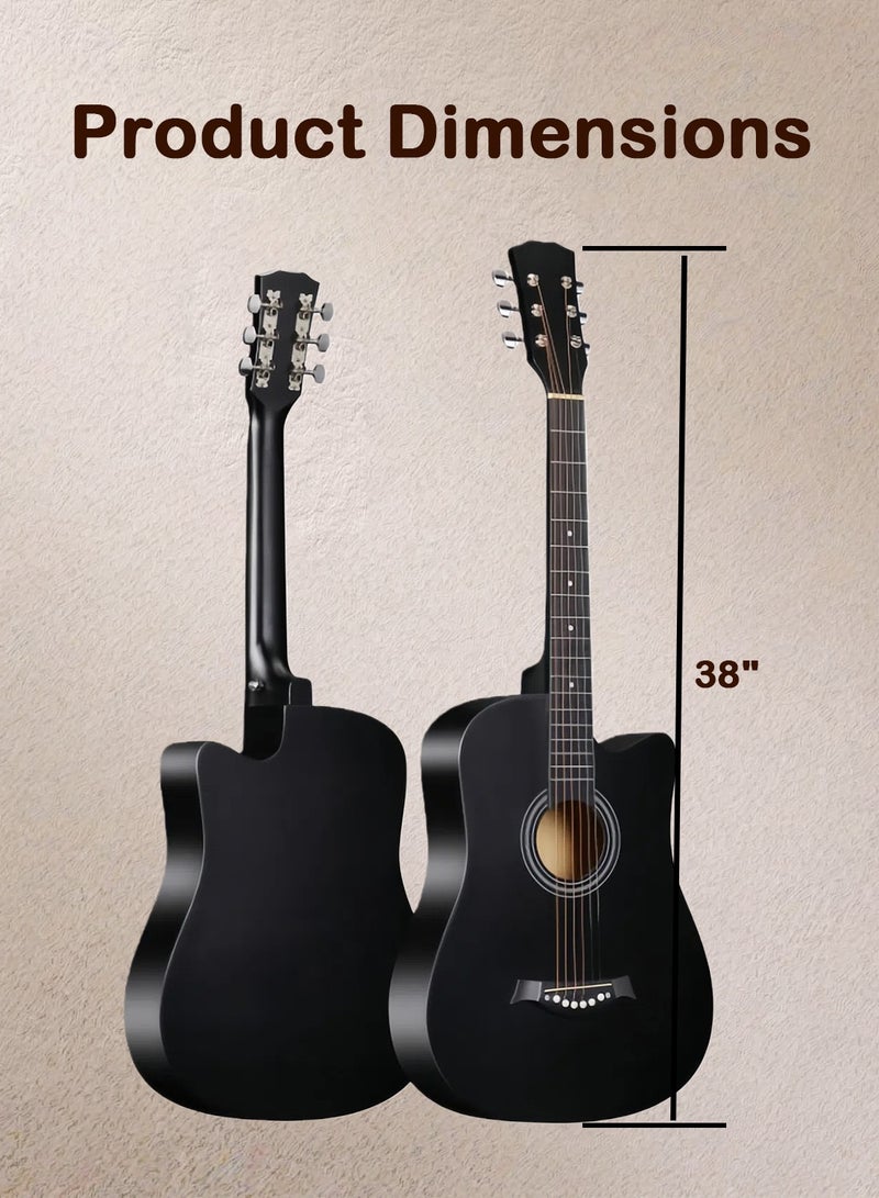 X spring 38-inch Acoustic Guitar Starter Set with Gig Bag, Tuner, Lesson Manual, Cleaning Cloth, Strings, Strap, Pick, Pickcase, Pickguard, Capo - Black - Image 5