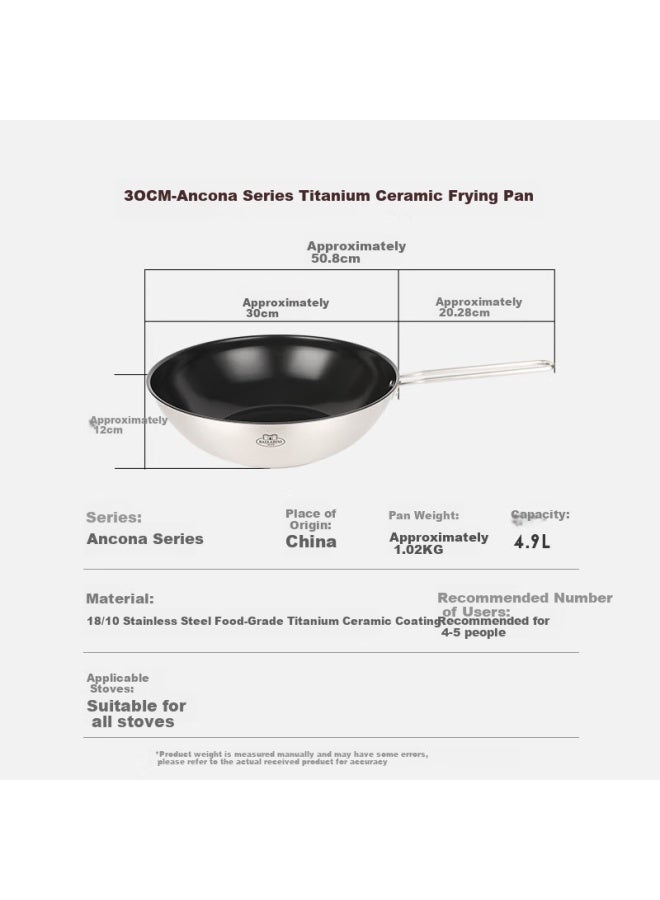 Ballarini Titanium Ceramic Non-stick Stir Fry Pan Healthy 0 Fluorocarbon Coating With Titanium Stainless Steel Frying Pan Induction Cooker Universal 30cm - Image 1