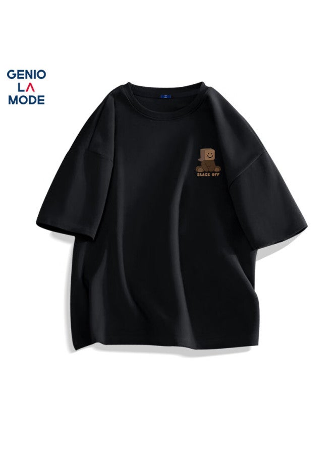Geniolamode Men's Cotton Comfortable Summer Casual Bear Print Short Sleeve T-shirt Youth T-shirt Black M - Image 1