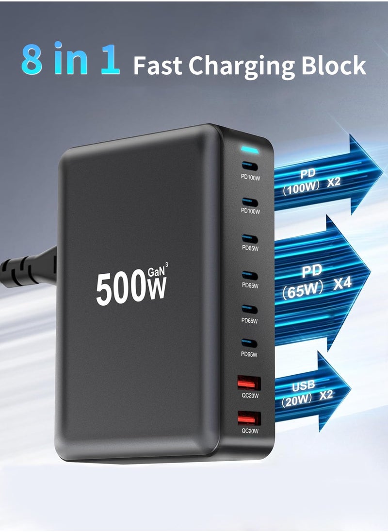 LEOKOR Charger Station, 500W GaN USB C Charging Station, 8port Charger Block, Charging Hub, Travel Adapter for Electrical Appliances Such as Laptops, Mobile Phones, Fan, The Best Friend of Computer Desk  - Image 2