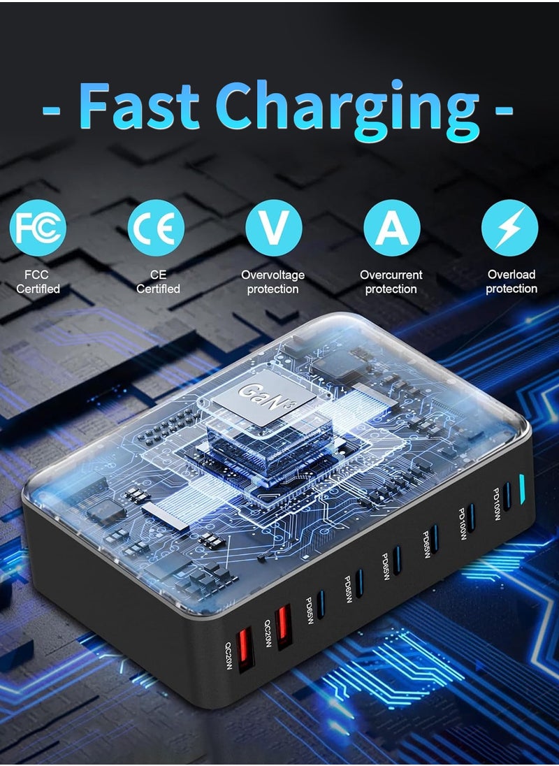 LEOKOR Charger Station, 500W GaN USB C Charging Station, 8port Charger Block, Charging Hub, Travel Adapter for Electrical Appliances Such as Laptops, Mobile Phones, Fan, The Best Friend of Computer Desk  - Image 5