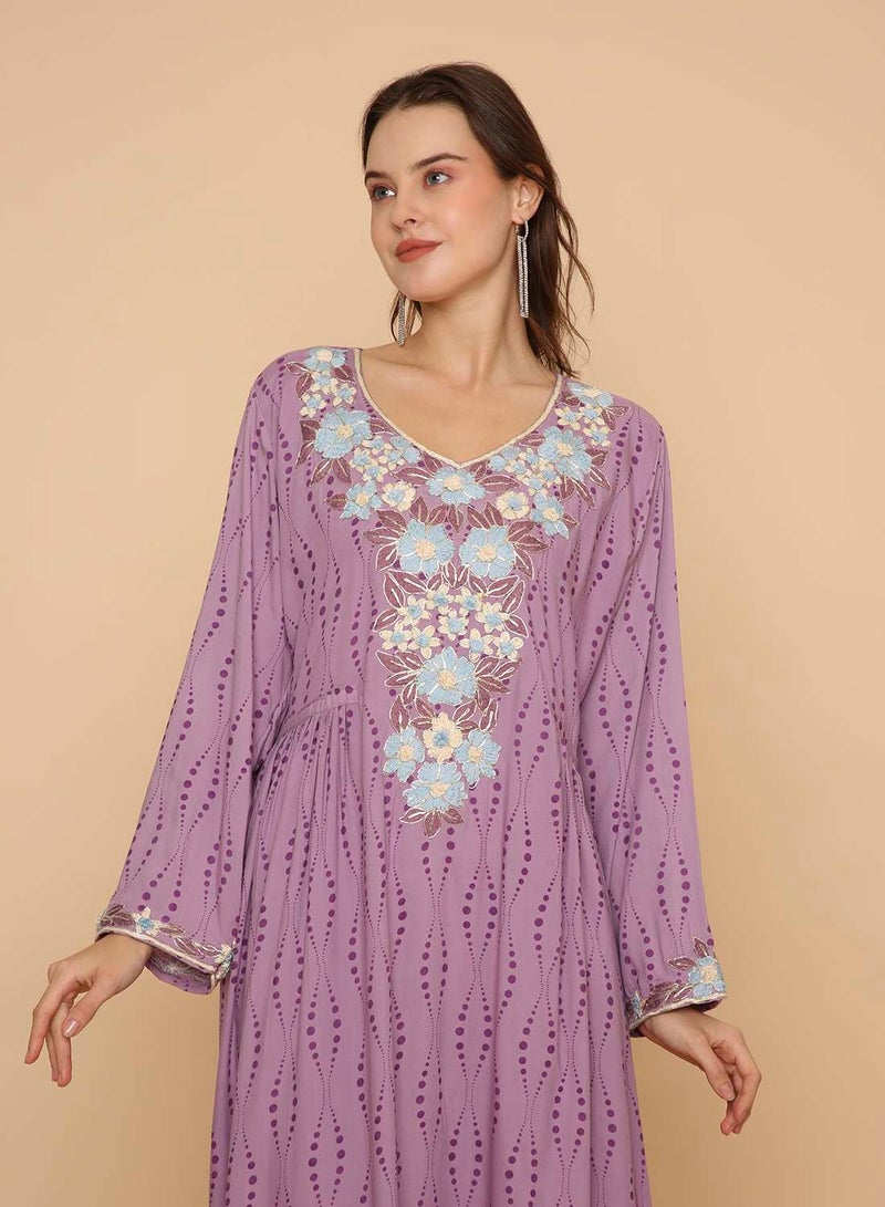 HANA & SARA Womens casual & comfy hand printed arabic kaftan jalabiya dress with high end embroidery - Image 3