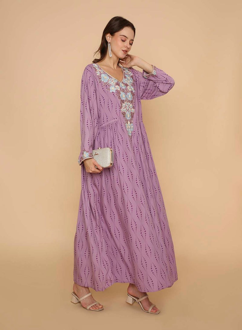 HANA & SARA Womens casual & comfy hand printed arabic kaftan jalabiya dress with high end embroidery - Image 5