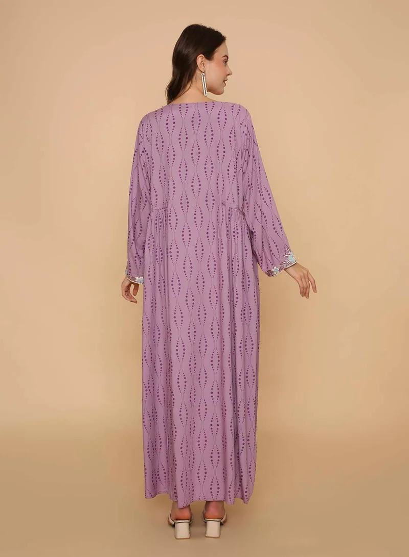 HANA & SARA Womens casual & comfy hand printed arabic kaftan jalabiya dress with high end embroidery
