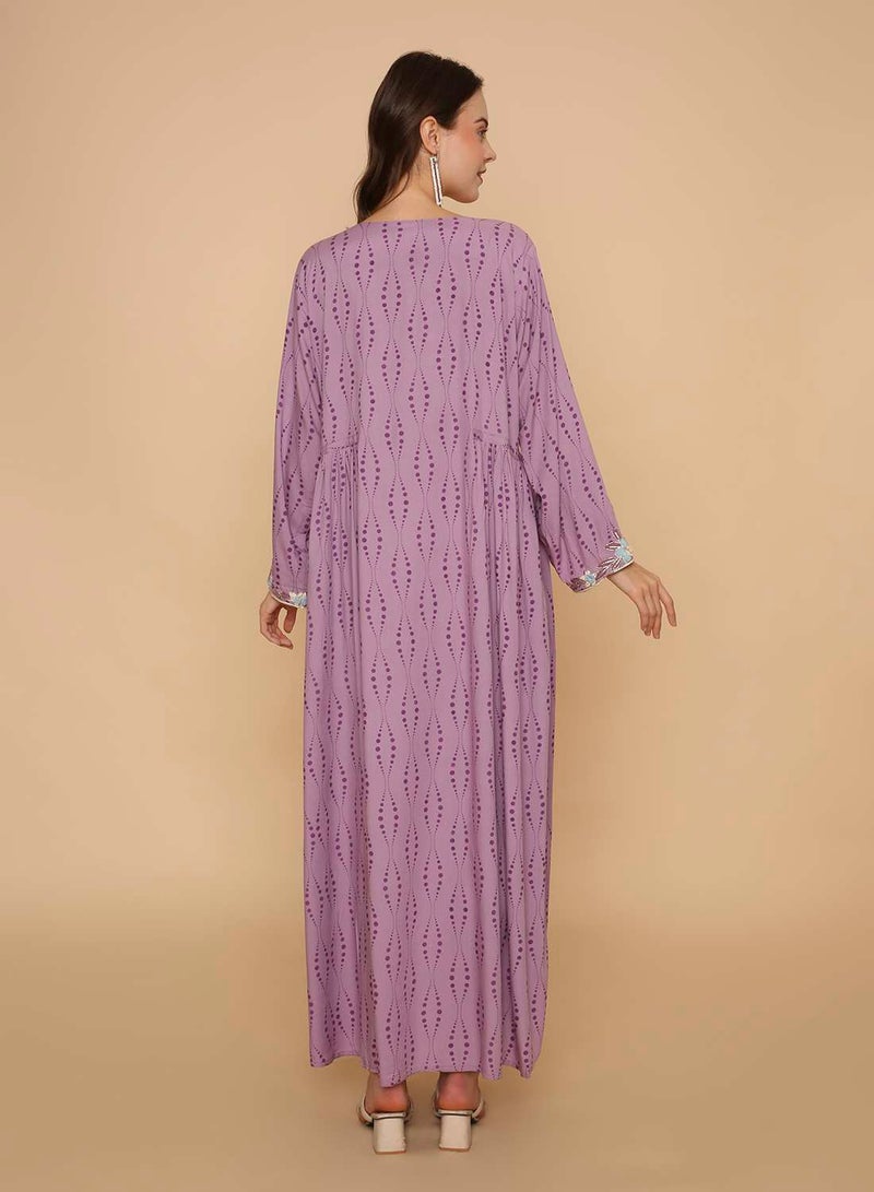 HANA & SARA Womens casual & comfy hand printed arabic kaftan jalabiya dress with high end embroidery - Image 2
