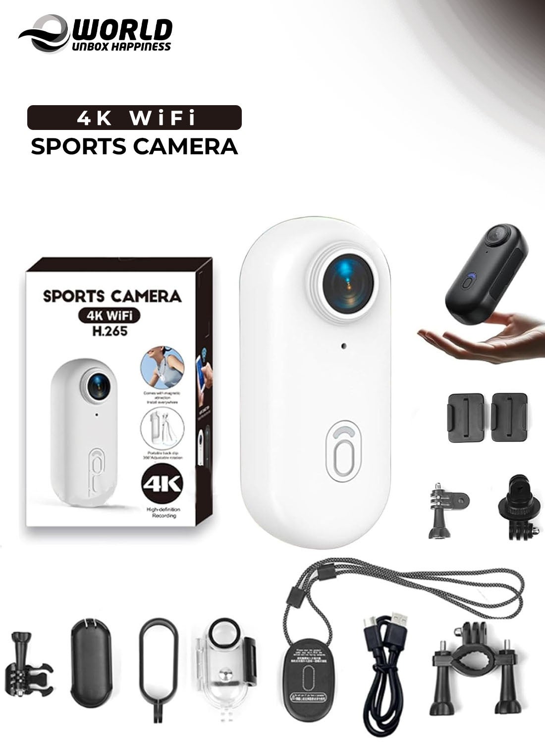 Motion Trail Wearable Action Camera – 4K Ultra HD, Hands-Free POV Recording, 120° Ultra Wide Angle, IPX7 Waterproof, Built-in Magnetic Mount, Compact Sports Mini Camera for Outdoor Adventure & Travel (White)