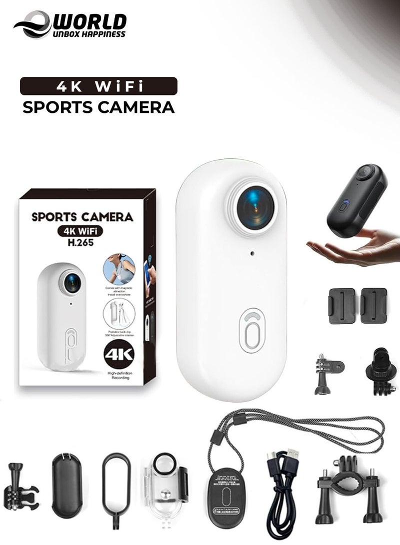 Eworld Motion Trail Wearable Action Camera – 4K Ultra HD, Hands-Free POV Recording, 120° Ultra Wide Angle, IPX7 Waterproof, Built-in Magnetic Mount, Compact Sports Mini Camera for Outdoor Adventure & Travel (White) - Image 1