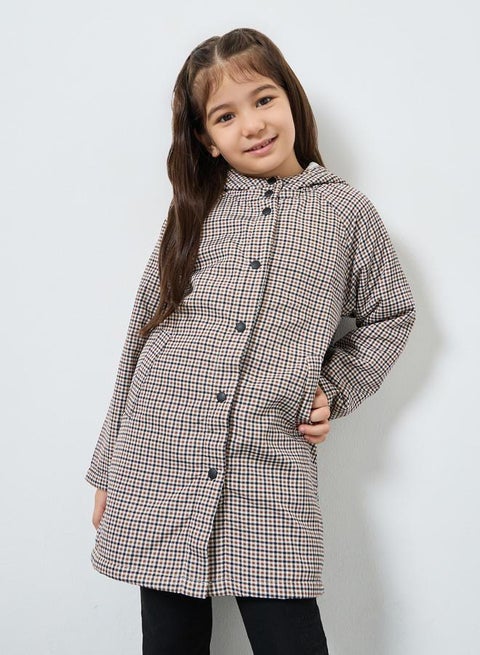 Girls Checkered Hooded Coat