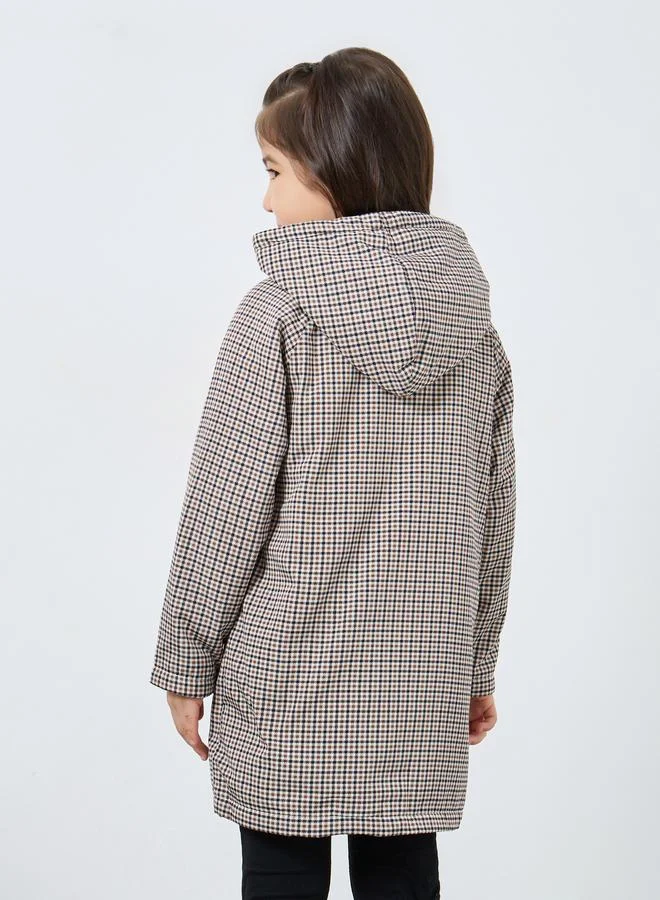 Styli  Girls Checkered Hooded Coat for Women | Best Price UAE