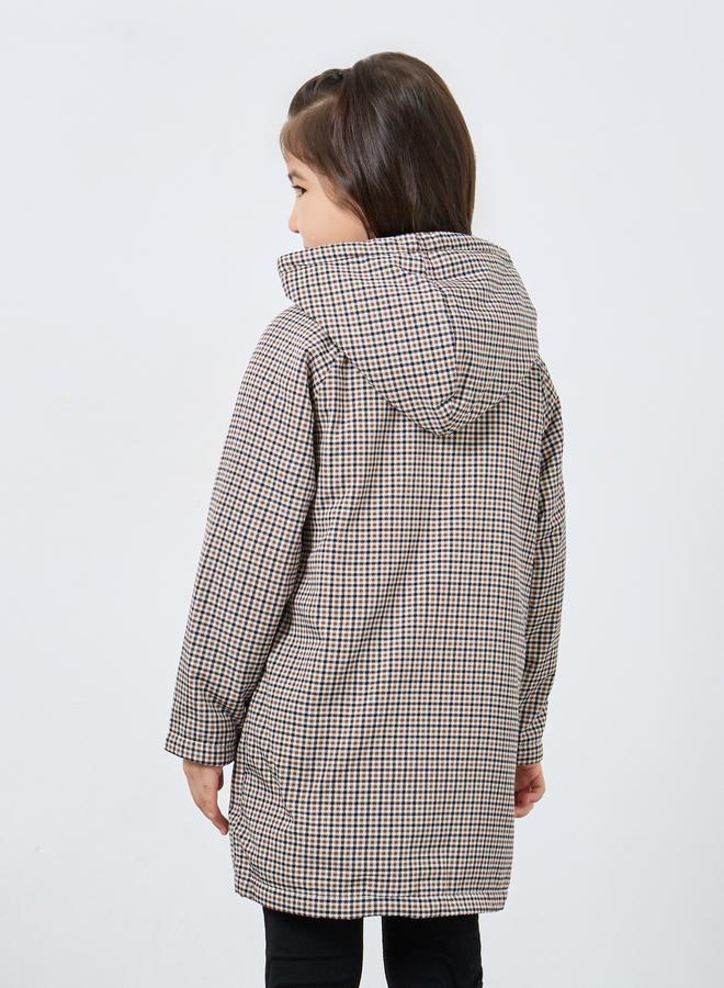 Styli Girls Checkered Hooded Coat - Image 4