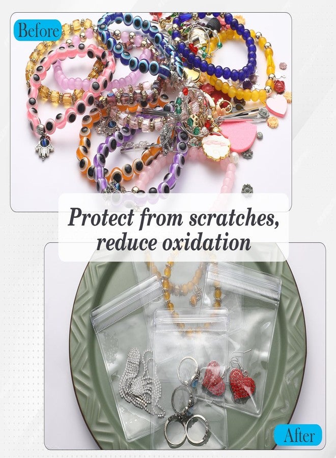 Sureio 200 Pcs Anti Tarnish Strips with Clear Plastic Jewelry Bags Sets, 100 Assorted Size Transparent Jewelry Storage Bags and 100 Anti Tarnish Strips for Packaging Jewelry Rings Earrings (3 Sizes) - Image 5