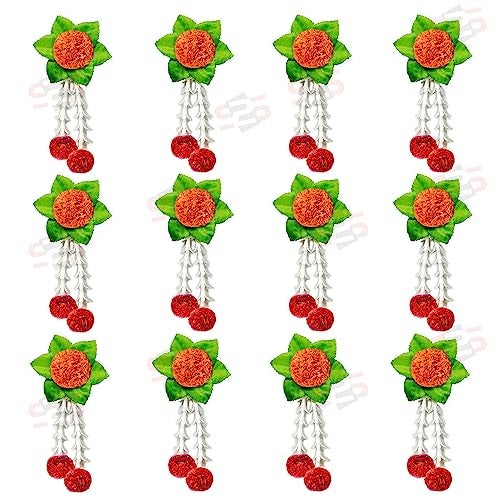 S2S Plastic Artificial Flowers And Leaves Decoration At Home Easy Simple Backdrop | Beautifully Crafted Artificial Flower - (Orange Flowers) (Pack Of 12 Pcs) - Image 1