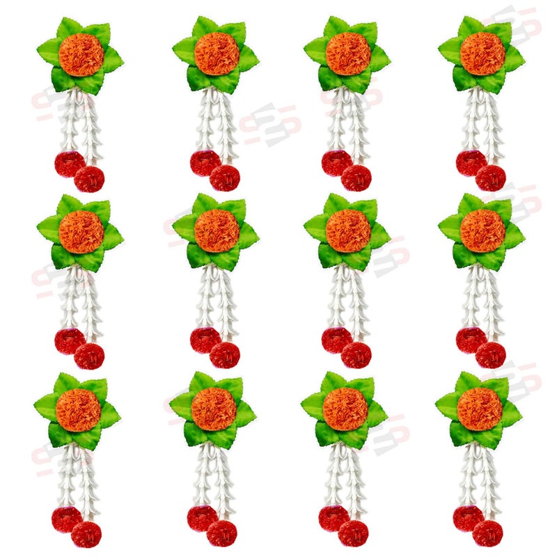 S2S Plastic Artificial Flowers And Leaves Decoration At Home Easy Simple Backdrop | Beautifully Crafted Artificial Flower - (Orange Flowers) (Pack Of 12 Pcs) - Image 4