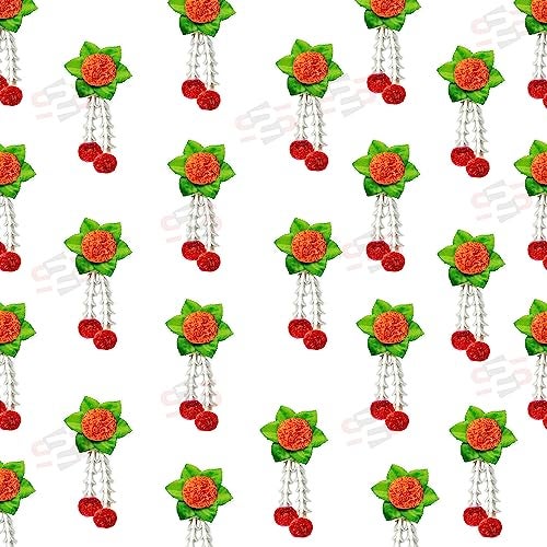 S2S Plastic Artificial Flowers And Leaves Decoration At Home Easy Simple Backdrop | Beautifully Crafted Artificial Flower - (Orange Flowers) (Pack Of 12 Pcs) - Image 3