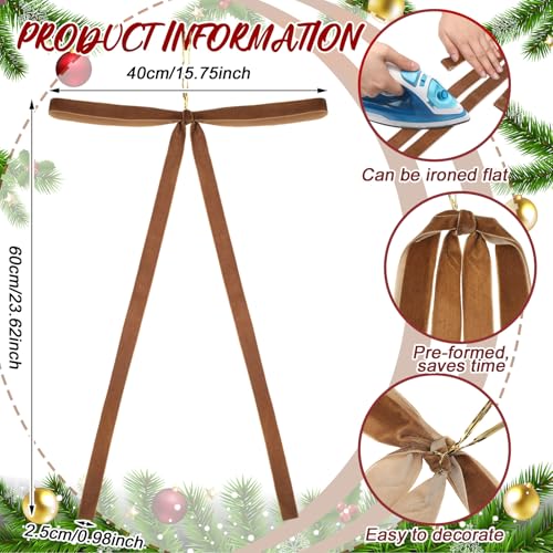 Janinka 6 Pcs Brown Long Velvet Bows Christmas Ornaments Camel Christmas Swag Neutral Bow 23.5x15.5 Inch for Xmas Tree, Fall, Wreath, Garland, Swag, Staircase, Fireplace, Door - Image 2