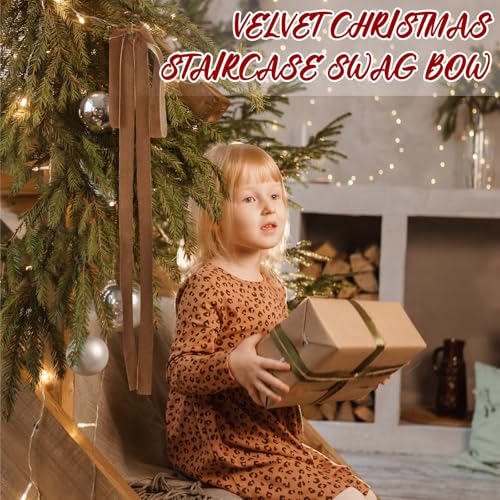 Janinka 6 Pcs Brown Long Velvet Bows Christmas Ornaments Camel Christmas Swag Neutral Bow 23.5x15.5 Inch for Xmas Tree, Fall, Wreath, Garland, Swag, Staircase, Fireplace, Door - Image 5