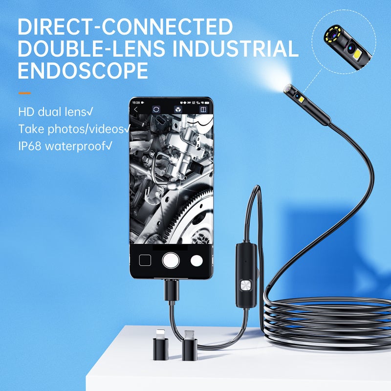 Industrial Endoscope: 1920P Dual Lens HD Camera - IP68 Waterproof 6.56ft Semi-Rigid Cable With Adjustable LED Lights, Smartphone Compatible Borescope for Home Inspection, Mechanic Work and Dark Damp A - Image 4