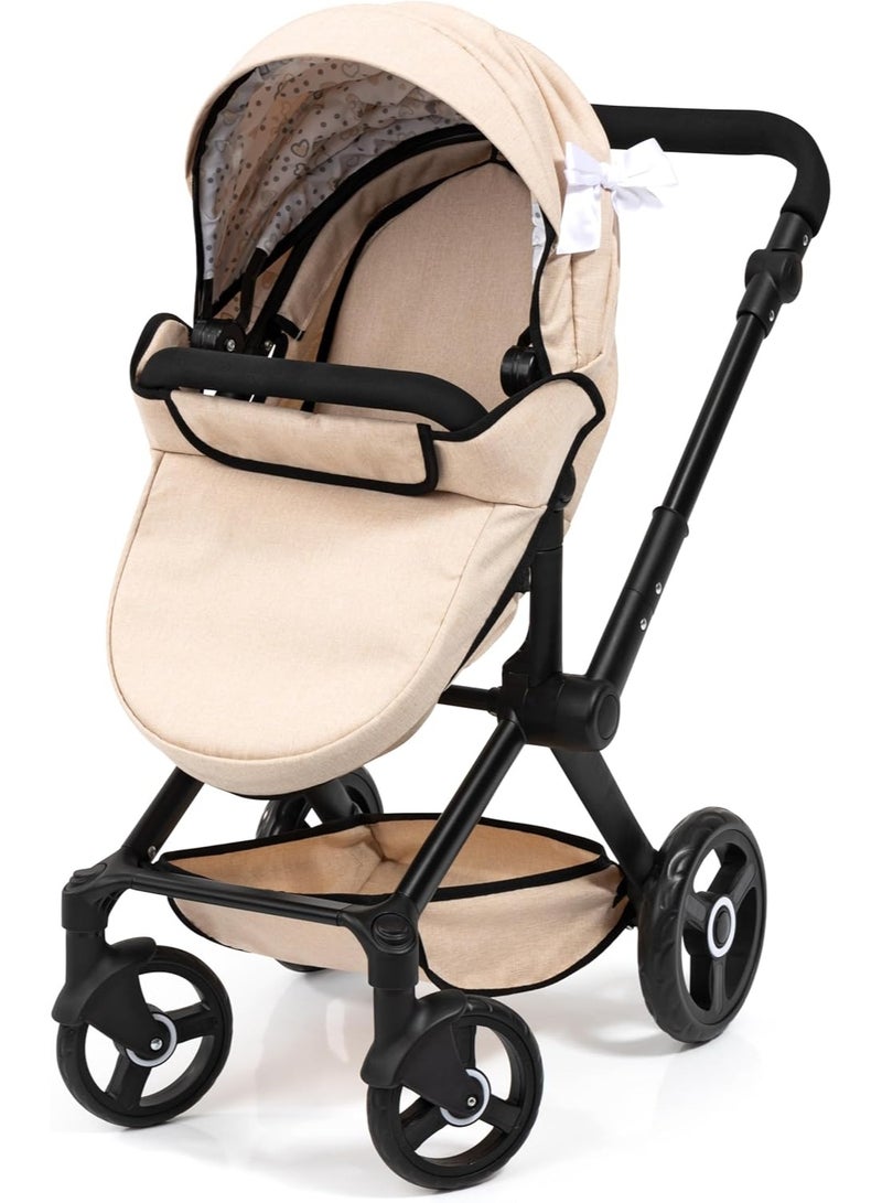 Bayer Design Xeo Doll's Pram with Bag, Height-Adjustable Handle, Swivel Slider, Convertible as Doll Jogger, Movable Front Wheels, Integrated Basket - Image 3