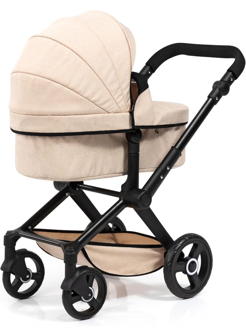 Bayer Design Xeo Doll's Pram with Bag, Height-Adjustable Handle, Swivel Slider, Convertible as Doll Jogger, Movable Front Wheels, Integrated Basket - Image 2