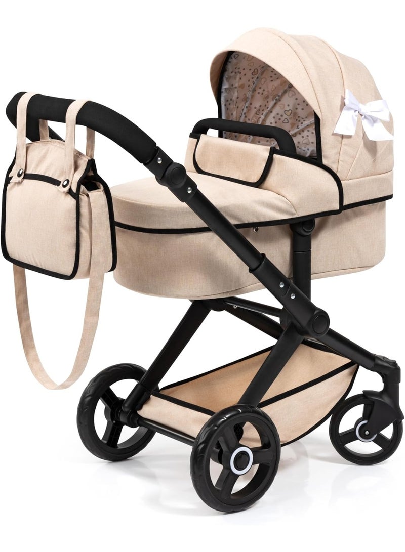 Bayer Design Xeo Doll's Pram with Bag, Height-Adjustable Handle, Swivel Slider, Convertible as Doll Jogger, Movable Front Wheels, Integrated Basket - Image 1