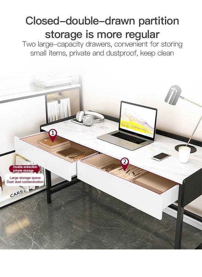 Sharpdo Sharpdo Marble Texture Vanity table Study Desk With Double Drawers 80*40*80cm  - Image 5