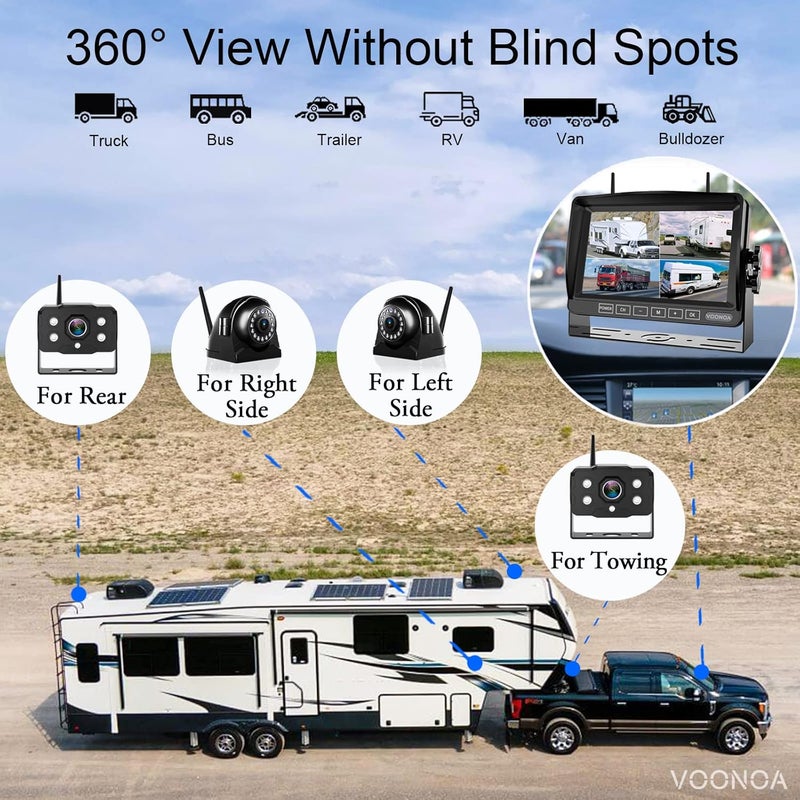 VOONOA 1080P Wireless RV Camera System with 7 Inch HD Monitor - IP69 Waterproof Night Vision Rear View Camera for RV, Truck, Trailer, and Camper - Image 4