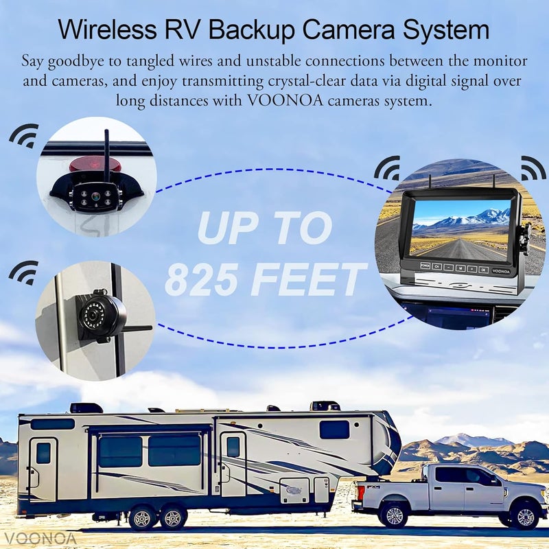 VOONOA 1080P Wireless RV Camera System with 7 Inch HD Monitor - IP69 Waterproof Night Vision Rear View Camera for RV, Truck, Trailer, and Camper - Image 3