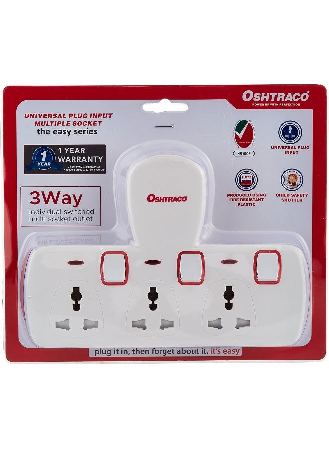 OSHTRACO Multi Plug Extension Socket, 3 Way Electrical Outlet Extender, Wall Charger, Universal Plug Adapter, Charging Station for Home, Office, Kitchen, Individually Switched- ESMA Certified - Image 1