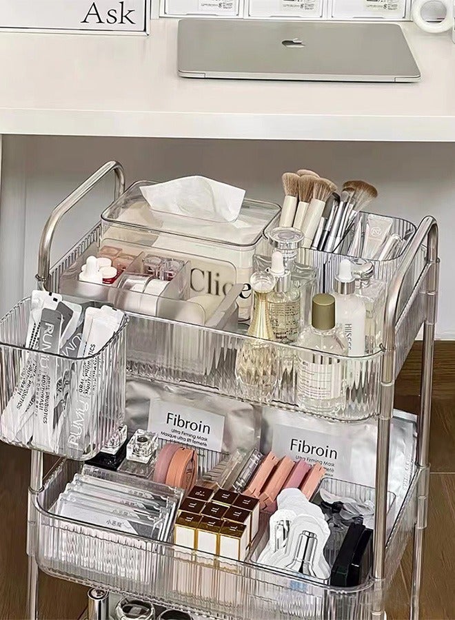 4 Tier Acrylic Rolling Storage Cart 16.06 x 8.66 x 36.69 Inch Plastic Bathroom Cart Organizer Clear Laundry Room Organization Movable Functional Utility Kitchen Trolley with 4 Hanging Cup Home