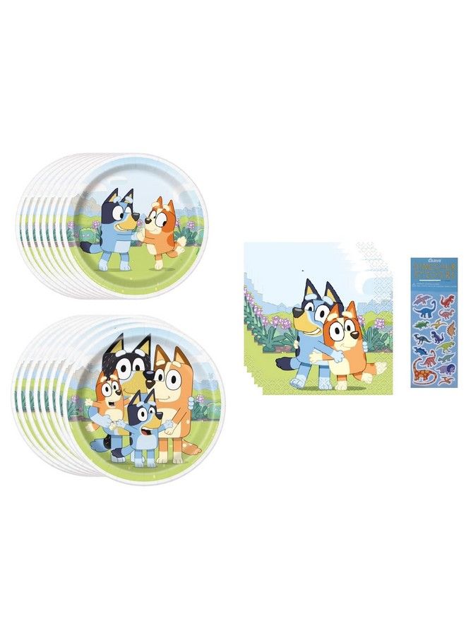 Unique Bluey Birthday Party Supplies Bundle Pack Includes 8 Dessert Cake Plates 8 Lunch Plates 16 Beverage Cake Napkins Bundle For 8 - Image 1