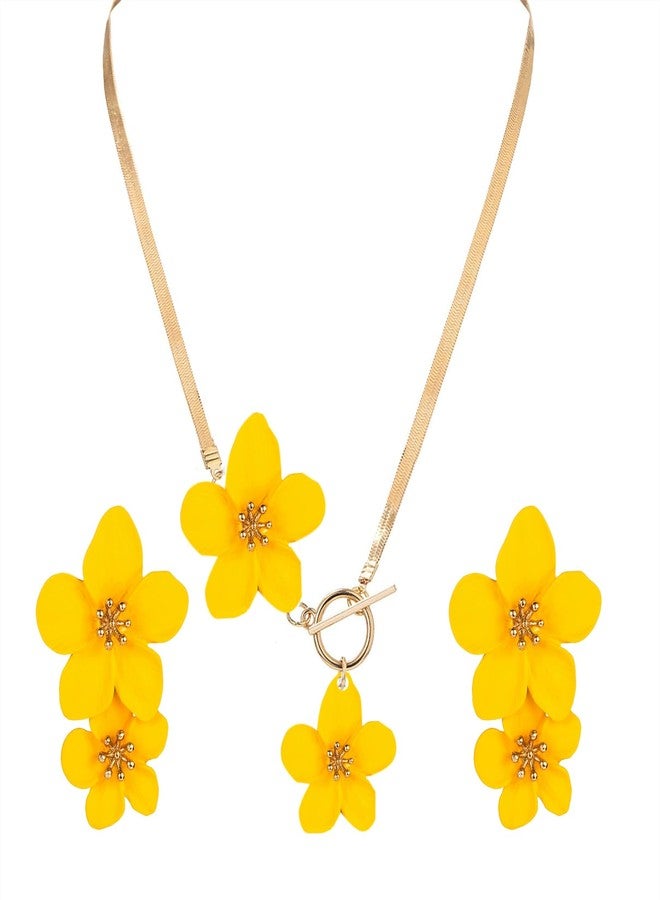 WCRAZYE Gold Flower Earrings Necklace Set for Women Boho Summer Daisy Floral Statement Earrings Brides Wedding Guest Dresses Jewelry (Yellow) - Image 1