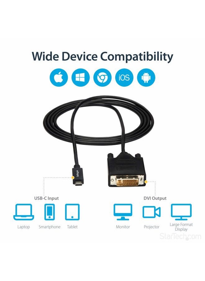 StarTech USB-C to DVI Cable - 6 ft / 2m - 1080p - 1920x1200 - USB-C DVI Monitor Cable - USB C Cable - Computer Monitor Cable (CDP2DVIMM2MB)  - Image 5
