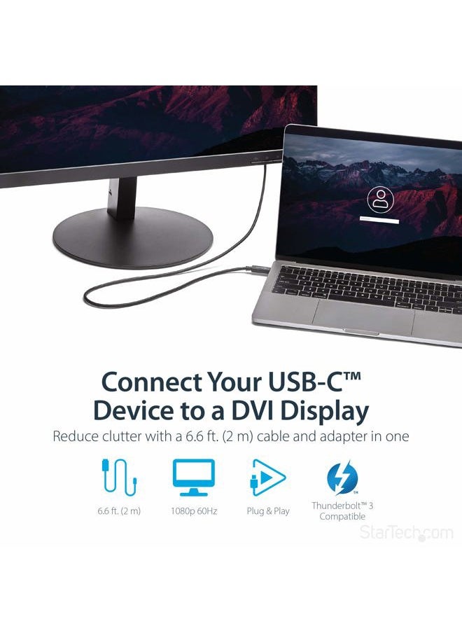 StarTech USB-C to DVI Cable - 6 ft / 2m - 1080p - 1920x1200 - USB-C DVI Monitor Cable - USB C Cable - Computer Monitor Cable (CDP2DVIMM2MB)  - Image 2