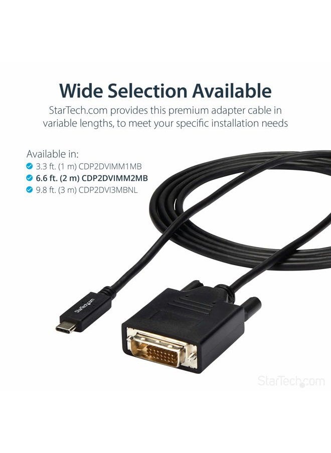 StarTech USB-C to DVI Cable - 6 ft / 2m - 1080p - 1920x1200 - USB-C DVI Monitor Cable - USB C Cable - Computer Monitor Cable (CDP2DVIMM2MB)  - Image 3