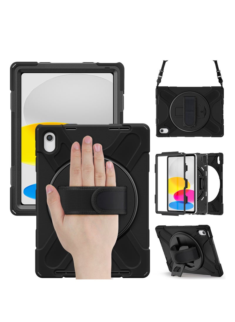 GULFLINK Full Body Cover with 360 Rotating Hand Strap & Shoulder Strap, Heavy Duty Shockproof Case for  ipad 10th 10.9 inch 2022（A2757/A2777）Black  - Image 1