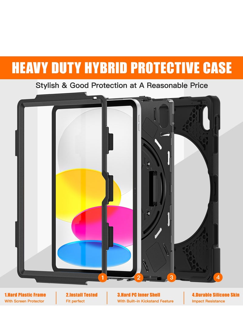 GULFLINK Full Body Cover with 360 Rotating Hand Strap & Shoulder Strap, Heavy Duty Shockproof Case for  ipad 10th 10.9 inch 2022（A2757/A2777）Black  - Image 2