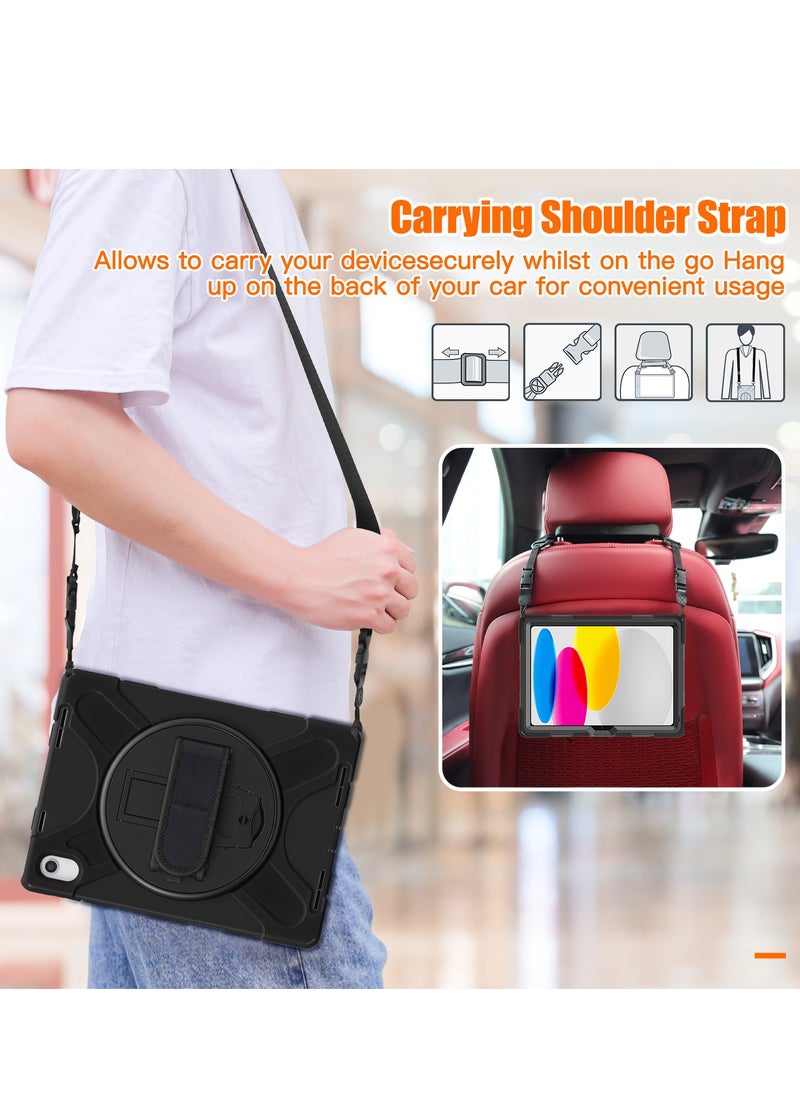 GULFLINK Full Body Cover with 360 Rotating Hand Strap & Shoulder Strap, Heavy Duty Shockproof Case for  ipad 10th 10.9 inch 2022（A2757/A2777）Black  - Image 4