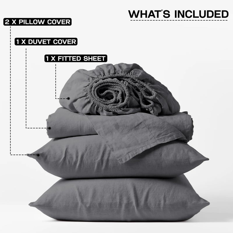 MOONLIGHT20015 Double Bedding Set 4 Piece Duvet Cover Fitted Sheet with Pillow cases Soft Brushed Microfiber Duvet Cover sets Grey - Image 2