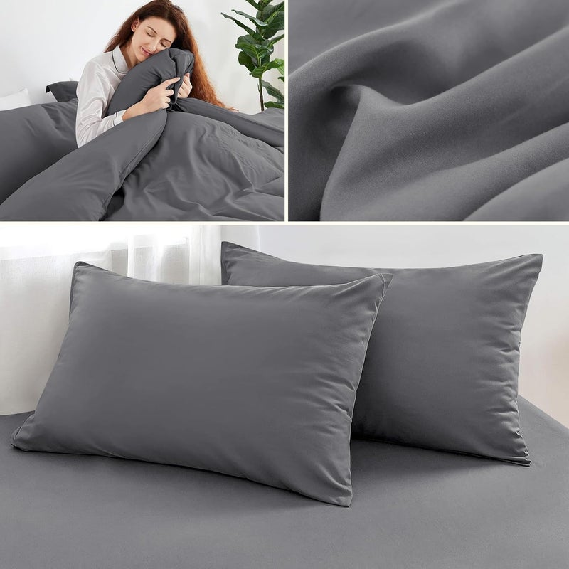 MOONLIGHT20015 Double Bedding Set 4 Piece Duvet Cover Fitted Sheet with Pillow cases Soft Brushed Microfiber Duvet Cover sets Grey - Image 5