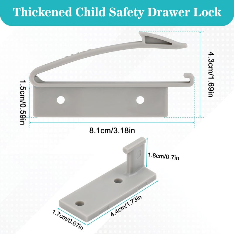 Coolrunner Thickened Version Child Safety Drawer Locks, 8 Pack Safety Invisible Drawer Latches with Strong Adhesive and Screw for Baby Care, Only fit for Some Drawers, Please See Below Before Buying - Image 2