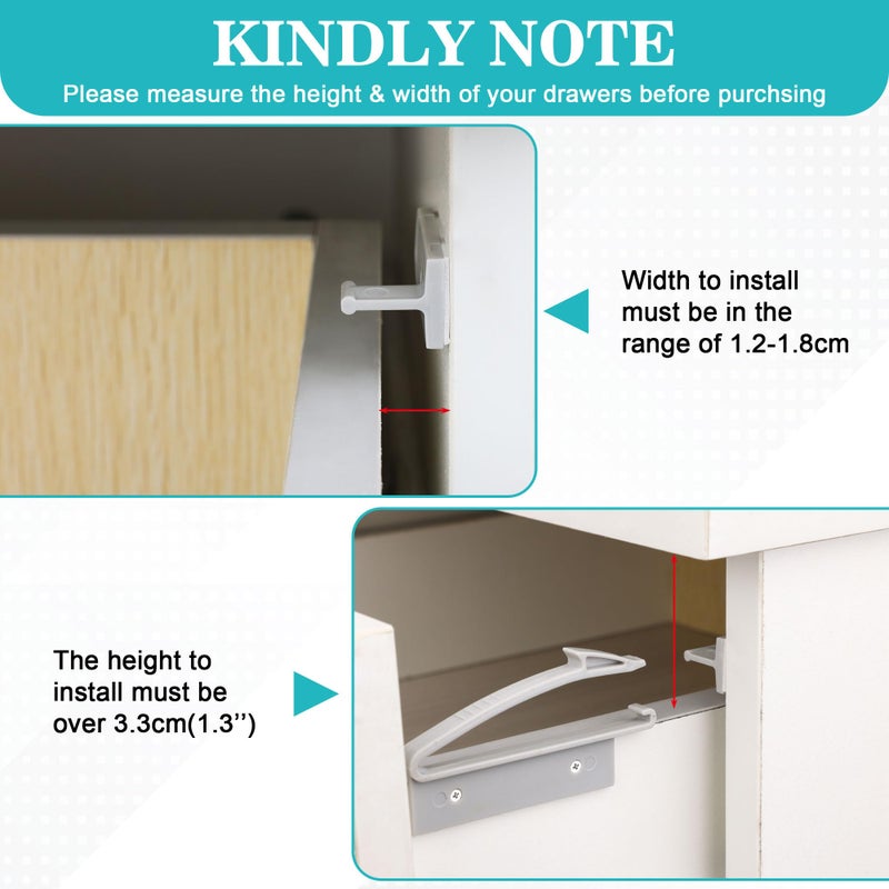 Coolrunner Thickened Version Child Safety Drawer Locks, 8 Pack Safety Invisible Drawer Latches with Strong Adhesive and Screw for Baby Care, Only fit for Some Drawers, Please See Below Before Buying - Image 3