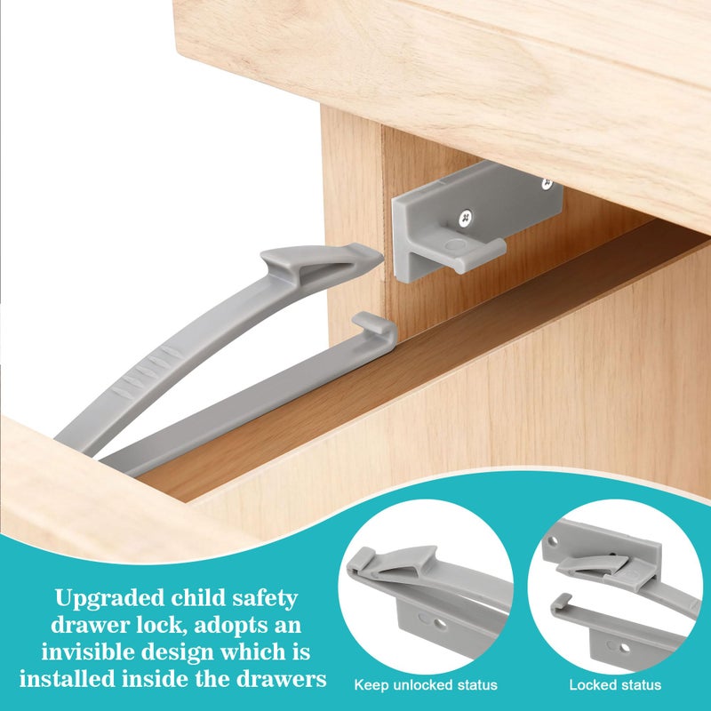 Coolrunner Thickened Version Child Safety Drawer Locks, 8 Pack Safety Invisible Drawer Latches with Strong Adhesive and Screw for Baby Care, Only fit for Some Drawers, Please See Below Before Buying - Image 4
