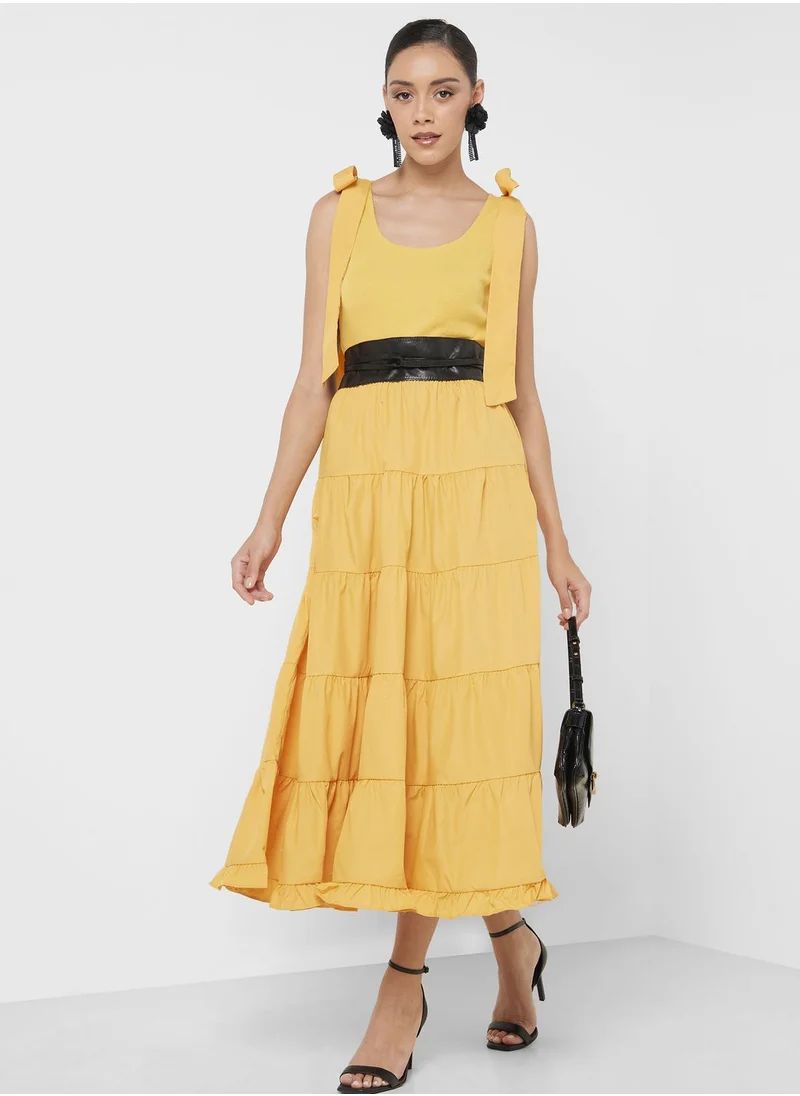 ELLA Shoulder Tie Up Tiered Dress